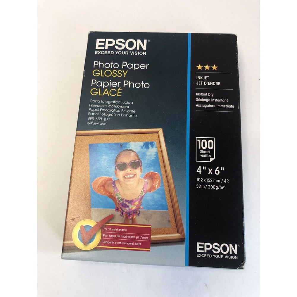Epson Photo Paper Glossy, 4 x 6 Inches, 100 Sheets Inkjet 52lb